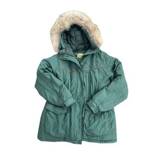 Cabelas Vintage Green Goose down fox fur Coat size medium